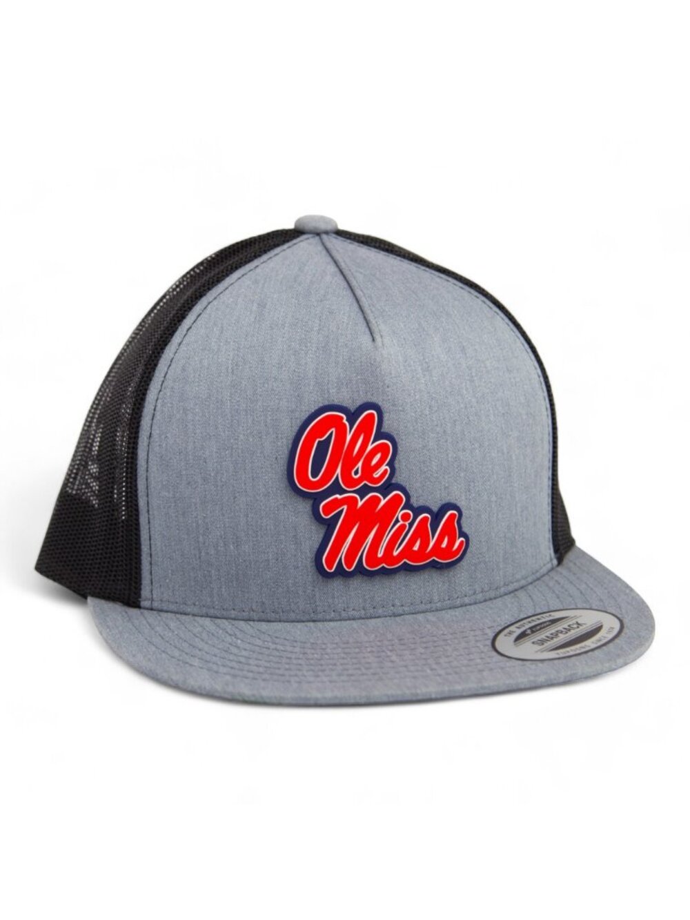 Ole Miss Rebels YP Snapback Flat Bill Trucker Hat- Heather Grey/ Black